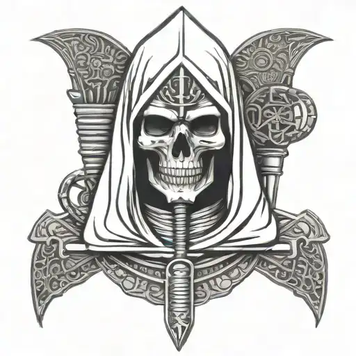 Egyptian Skull Face With Hood And Dagger Wrapped Together