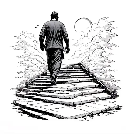 Stairway To Heaven With Man Walking Up It