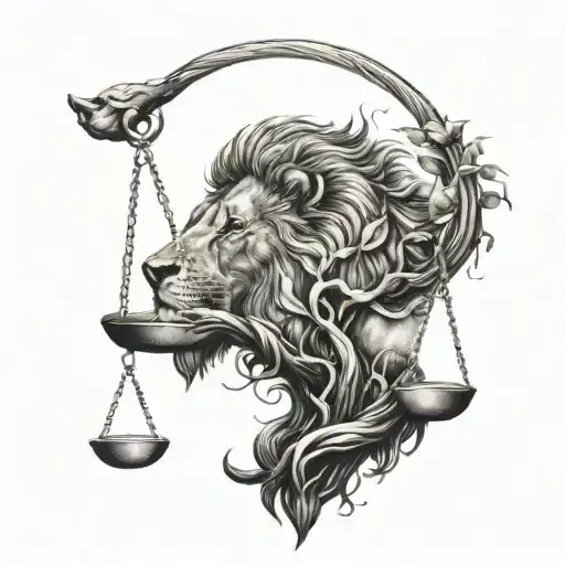 Lion Head And Justice Scales With Life Tree Emerging