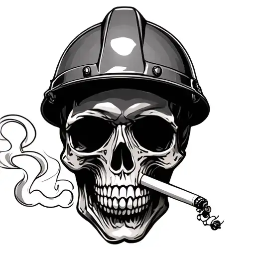 Skull With Hardhat Smoking A Cigarette