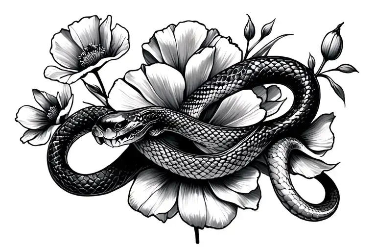 Snake And Poppy Flowers Intertwined