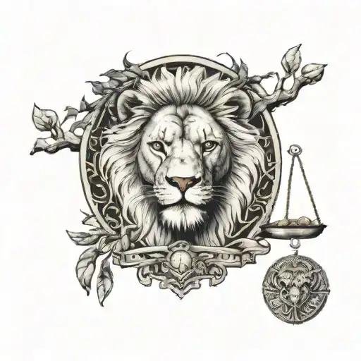 Lion Head And Justice Scales With Life Tree Emerging