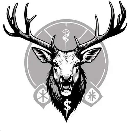 Aggressive Stag Head With Medical Symbols That Represent An Intensive Cancer Battle