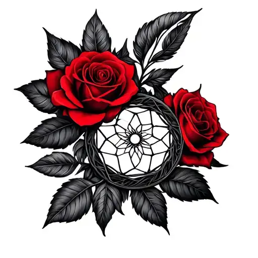 Two Rose Wrapped One Black One Red Dream Catcher