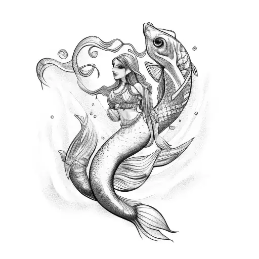 Beautiful Mermaid With Flowing Fish Tail