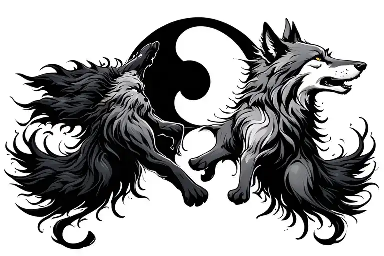 Yin Yang Wolfs Chasing The Sun