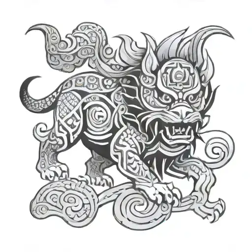 Polynesian With Geo Patern Inspired By Japanese Foo Dog Full Back