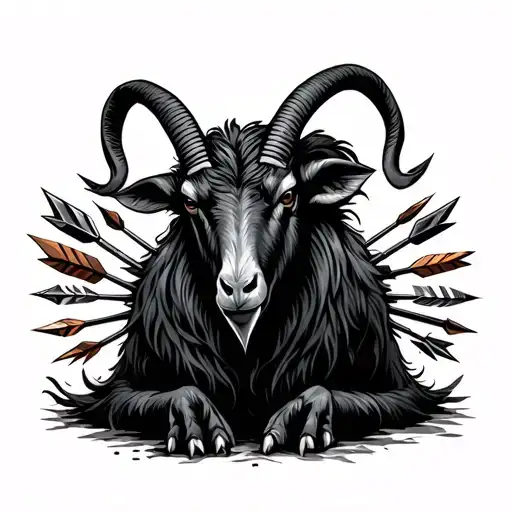 Black Scapegoat With Arrows Sticking Out Of Its Body