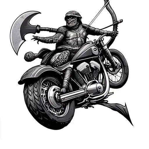Bow And Arrow With Tomahawk And Turtle And Motorcycle