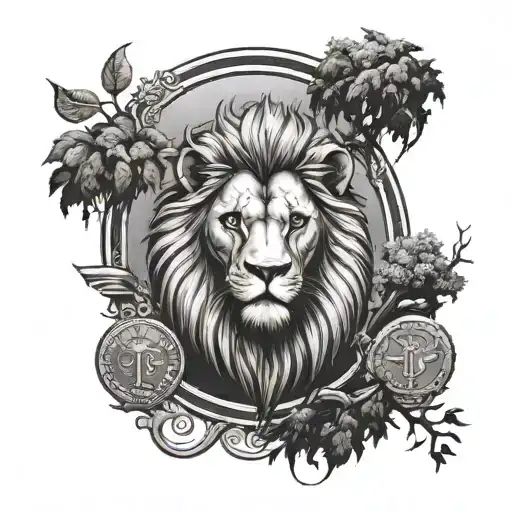 Lion Head And Justice Scales With Life Tree Emerging