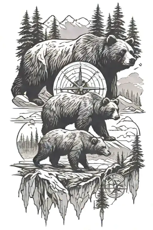 Bear Compass Family Mountain Landscape