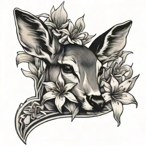 Doe Outline With Lily Flowers