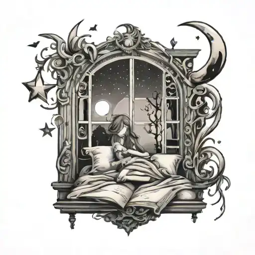 Bed Books Girl Stars Moon Window