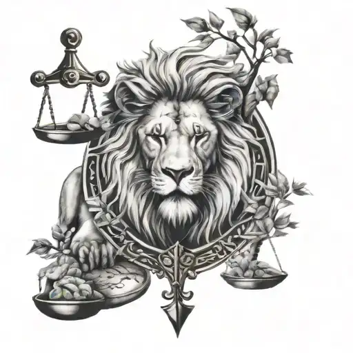 Lion Head And Justice Scales With Life Tree Emerging