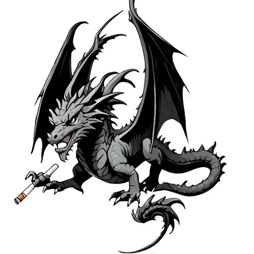 Dragon With Wings And Cigarette In