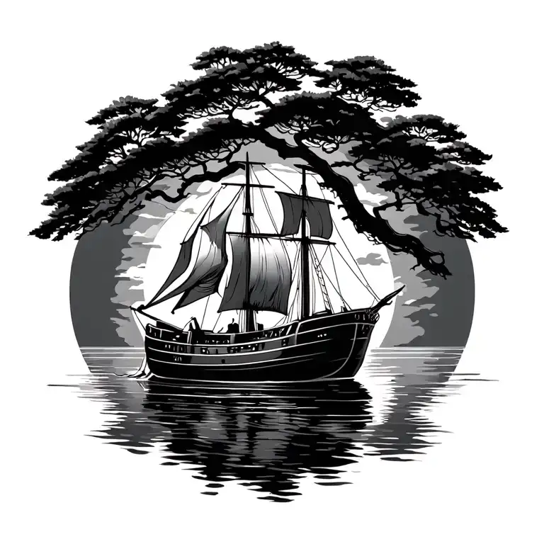 Life Tree With A Sailing Boat