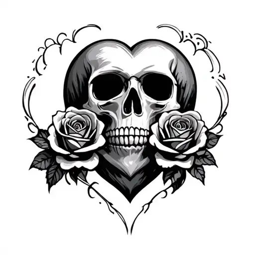 Skull Heart Roses
