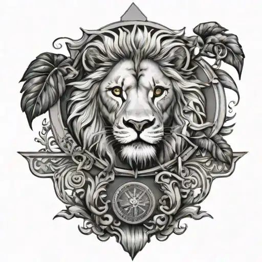 Lion Head And Justice Scales With Life Tree Emerging