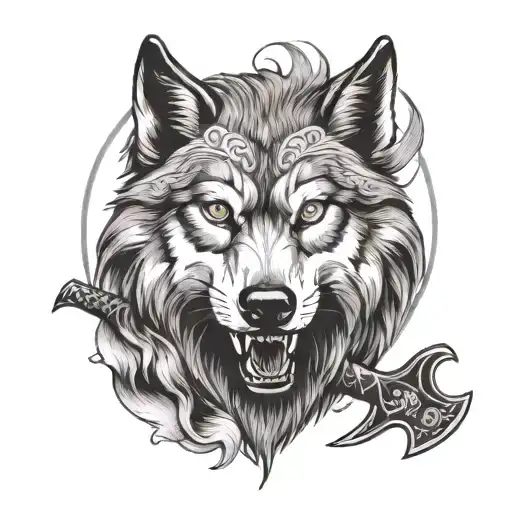 Wolf With An Nordic Axe In The Mouth