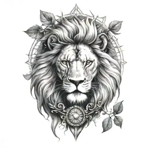 Lion Head And Justice Scales With Life Tree Emerging