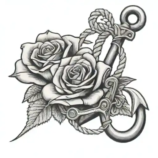 Anchor With Rope And Two Roses