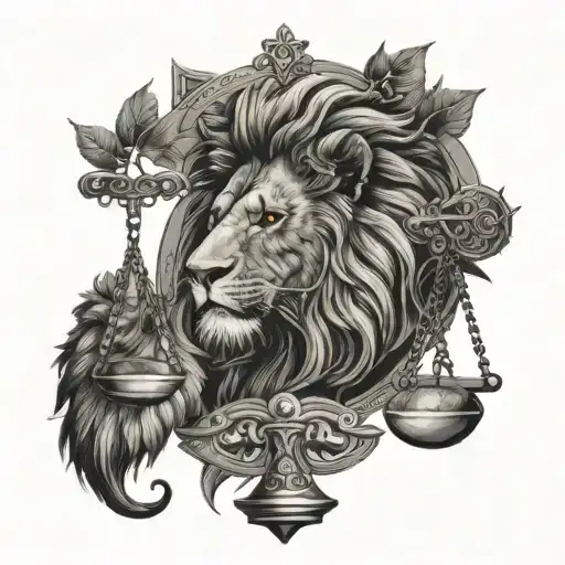 Lion Head And Justice Scales With Life Tree Emerging
