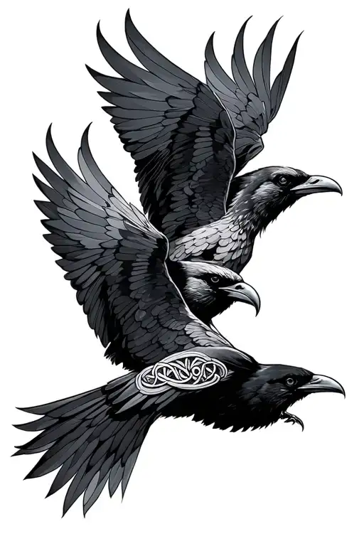 Celtic Ravens Huginn And Muninn Flying