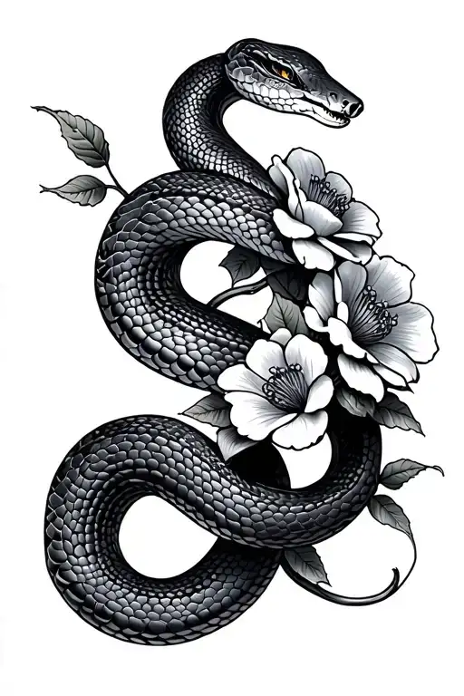 Snake Wrapped Around The Wrist With Flowers Intertwined