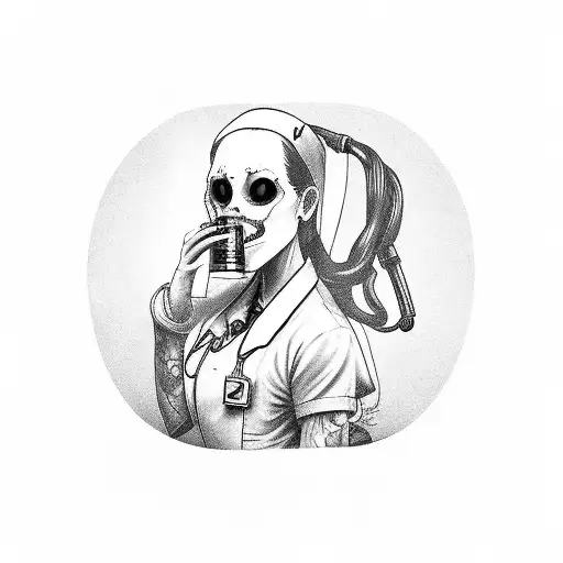 Creepy Nurse Holding A Potion Bottle