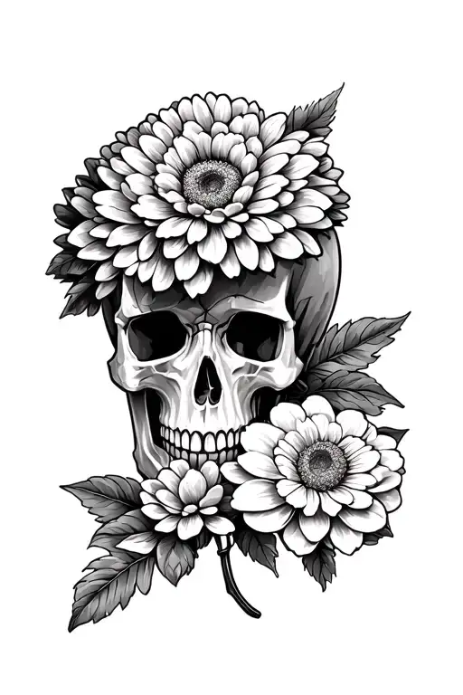 Honeycome Background With Skull Overlay And Chrysanthemum Flower