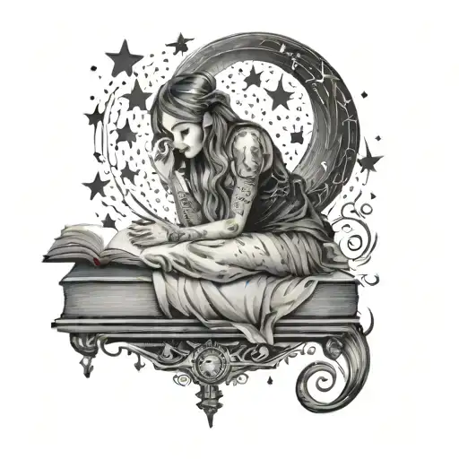 Bed Books Girl Stars Moon