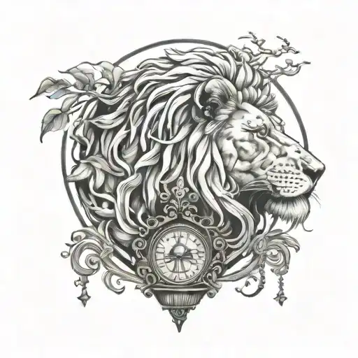 Lion Head And Justice Scales With Life Tree Emerging