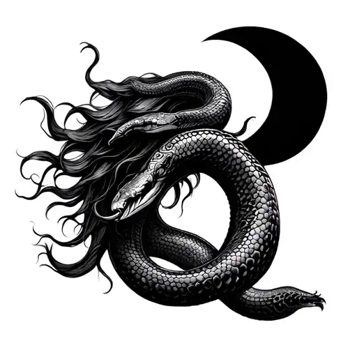 Madusa Snake Hair With Waxing Cresent Moon On Right Side
