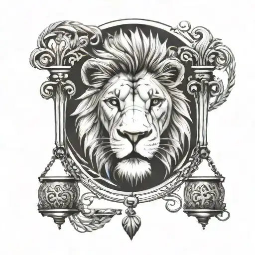 Lion Head And Justice Scales Forming The Shape Symbolizing