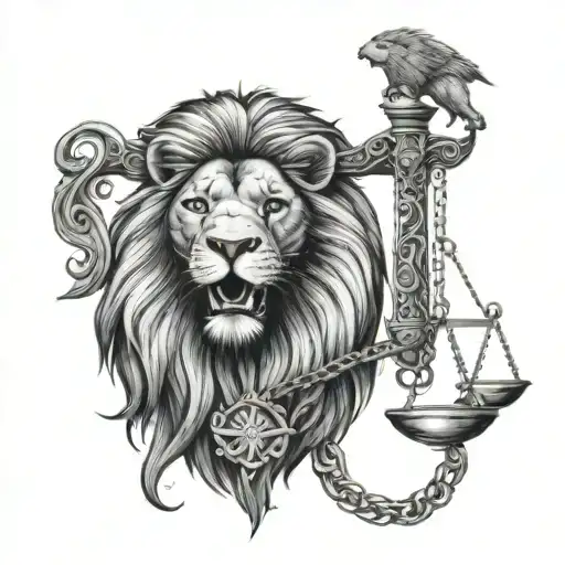 Lion Head And Justice Scales Balancing Life