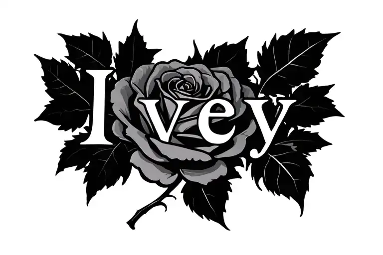 Rose With The Word Ivy On The Stem