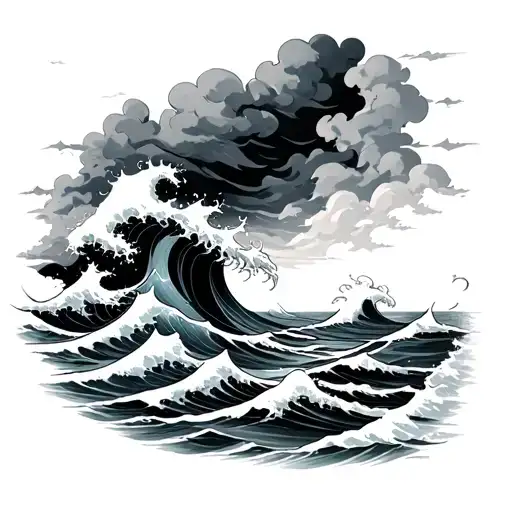 Darkclouds And Ocean Waves Crashing