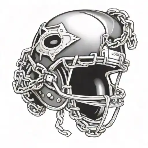 American Football Helmet With Broken Chains Around It