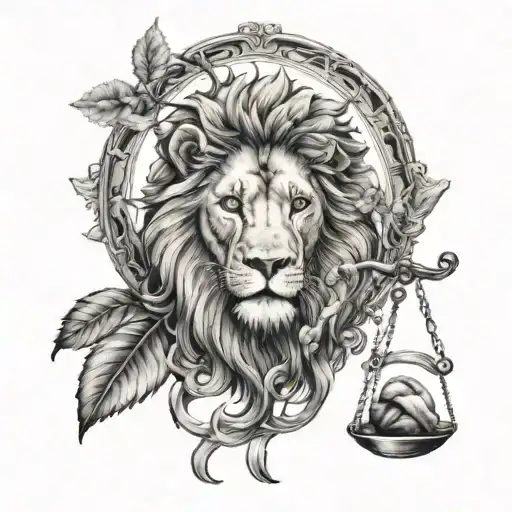 Lion Head And Justice Scales With Life Tree Emerging