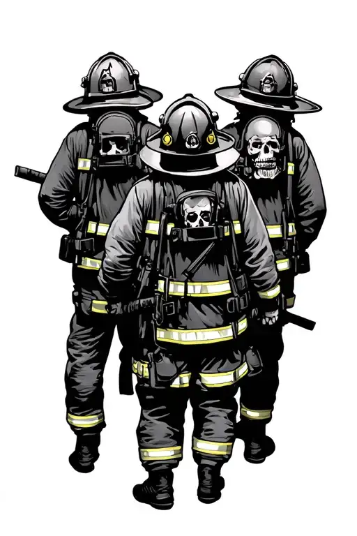 Three Fire Fighters From Behind Facing Death