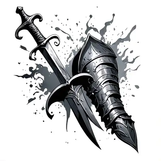 Gladiator Leg Armor With Dagger Hilt Coming Out Of The Top Left