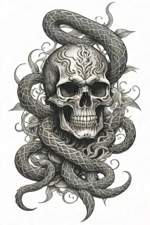 Full Arm Sleeve With A Skull And A Snake