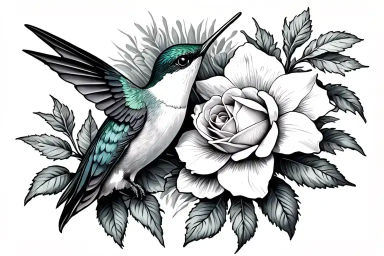 Hummingbird Rose And Daffodil Flowers