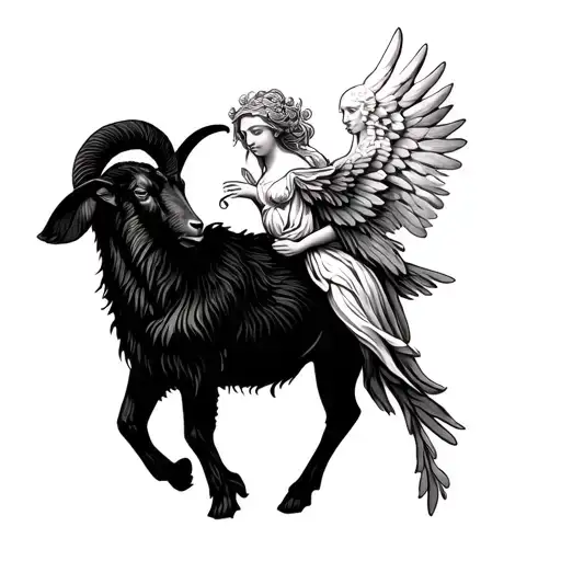 Entangled Black Goat And White Angel