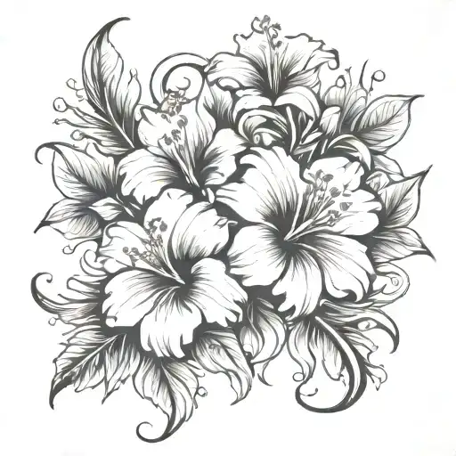 Flower Vine With Hibiscus Roses And Daffodil