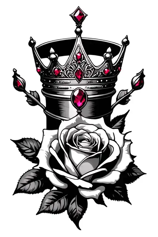 Rose With Crown And Ruby Stone
