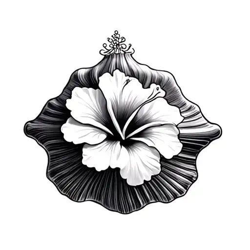 Dainty Seashell With A Hibiscus Flower On It