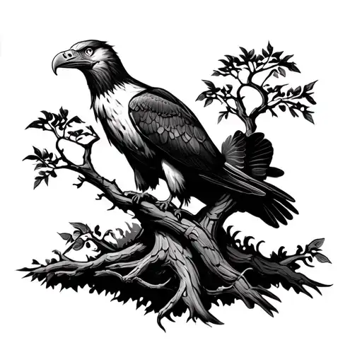 Intertwined Boabab Tree And Fish Eagle Perched