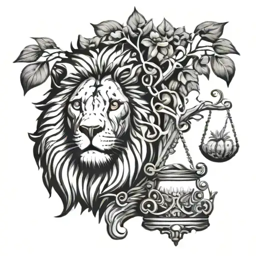 Lion Head And Justice Scales With Life Tree Emerging