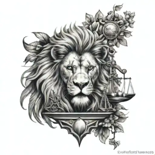 Lion Head And Justice Scales With Life Tree Emerging